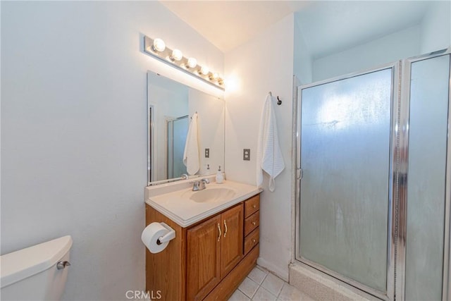 43096 Deer Trail Way, Coarsegold, CA 93614 - full bath with a shower stall, tile patterned floors, vanity, and toilet