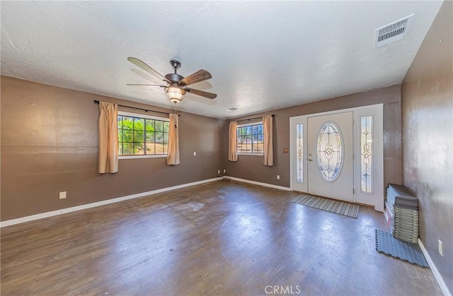 43096 Deer Trail Way, Coarsegold, CA 93614 - entrance foyer with a ceiling fan, wood finished floors, and baseboards