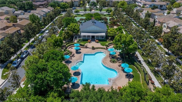 3933 E Bethany Way, Ontario, CA 91761 - aerial view of property and surrounding area with a pool area and nearby suburban area