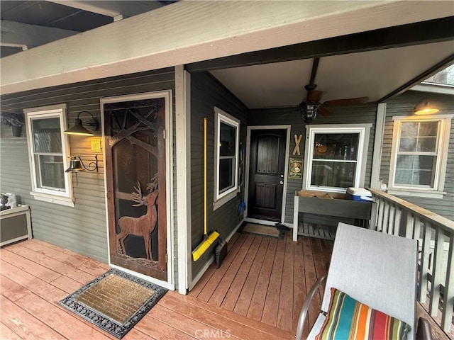 23739 Skyland Dr, Crestline, CA 92325 - view of exterior entry with ceiling fan and covered porch