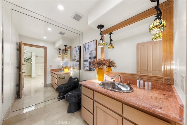 3277 Barhite St, Pasadena, CA 91107 - bathroom featuring vanity, recessed lighting, toilet, and marble finish flooring