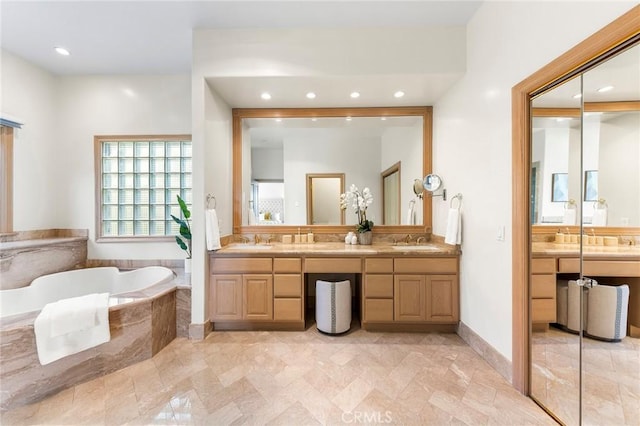 3277 Barhite St, Pasadena, CA 91107 - bathroom with double vanity, a bath, and recessed lighting