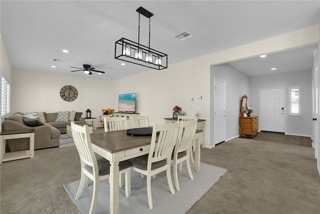 30853 Pony Express Dr, Winchester, CA 92596 - dining area featuring carpet, recessed lighting, ceiling fan, and baseboards