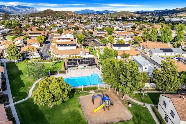 9560 Frank Way, Santee, CA 92071 - aerial view of residential area with a mountain backdrop and a pool area