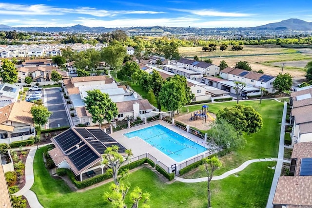 9560 Frank Way, Santee, CA 92071 - aerial view of residential area with a pool and a mountainous background