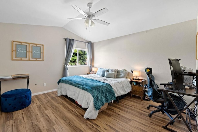 9560 Frank Way, Santee, CA 92071 - bedroom featuring lofted ceiling, wood finished floors, a desk, and ceiling fan