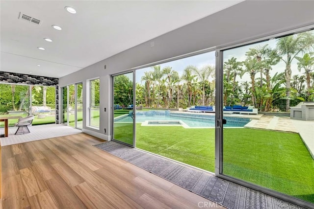 18782 Peppertree Dr, Villa Park, CA 92861 - doorway to outside with wood finished floors and recessed lighting