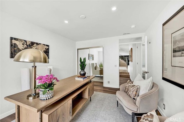 18782 Peppertree Dr, Villa Park, CA 92861 - office featuring wood finished floors, baseboards, and recessed lighting