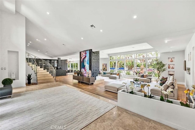 18782 Peppertree Dr, Villa Park, CA 92861 - living area featuring stairway, plenty of natural light, and recessed lighting