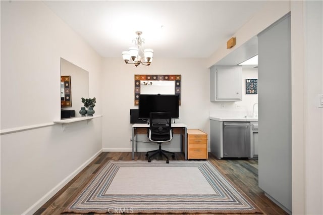 1015 N Michillinda Ave Unit 104, Pasadena, CA 91107 - office space with dark wood-style floors, a chandelier, baseboards, and a sink