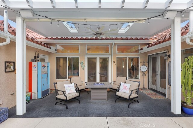 24632 Stagg St, West Hills, CA 91304 - view of patio / terrace with french doors and a ceiling fan