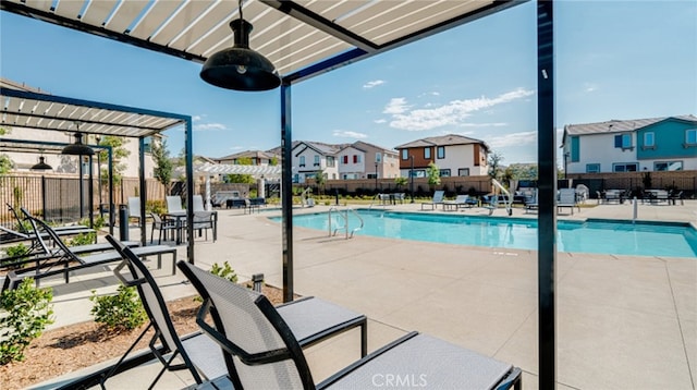 30051 Sunset Pier Dr, Menifee, CA 92584 - community pool with a pergola, a residential view, a patio area, and fence