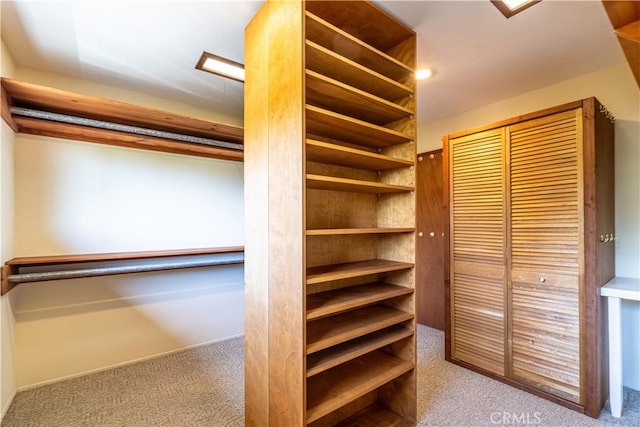 walk in closet with carpet