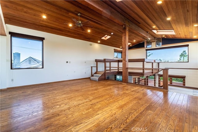 2405 Tustin Ave, Costa Mesa, CA 92627 - empty room featuring a ceiling fan, wood finished floors, vaulted ceiling, wooden ceiling, and recessed lighting