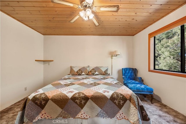 2513 Arbor Dr, Pine Mountain Club, CA 93225 - carpeted bedroom featuring wood ceiling and a ceiling fan