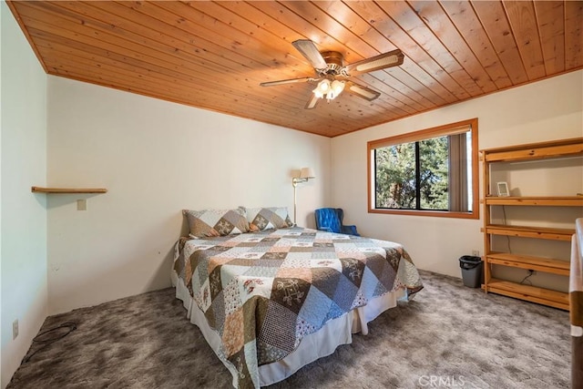 2513 Arbor Dr, Pine Mountain Club, CA 93225 - carpeted bedroom with wooden ceiling and ceiling fan