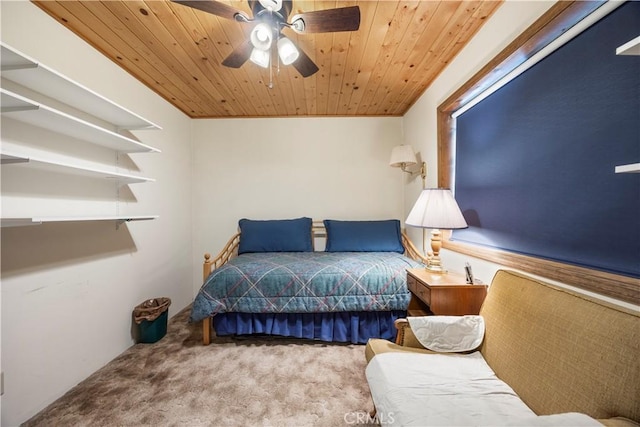2513 Arbor Dr, Pine Mountain Club, CA 93225 - carpeted bedroom featuring wooden ceiling and ceiling fan