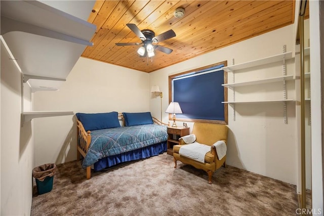 2513 Arbor Dr, Pine Mountain Club, CA 93225 - bedroom featuring carpet flooring, wood ceiling, and ceiling fan