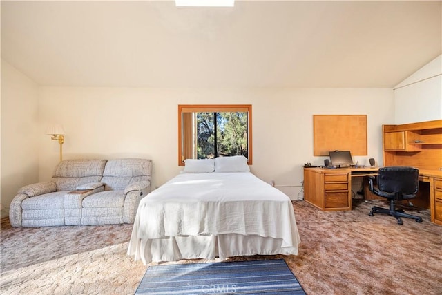 2513 Arbor Dr, Pine Mountain Club, CA 93225 - bedroom with light colored carpet, an office area, and lofted ceiling