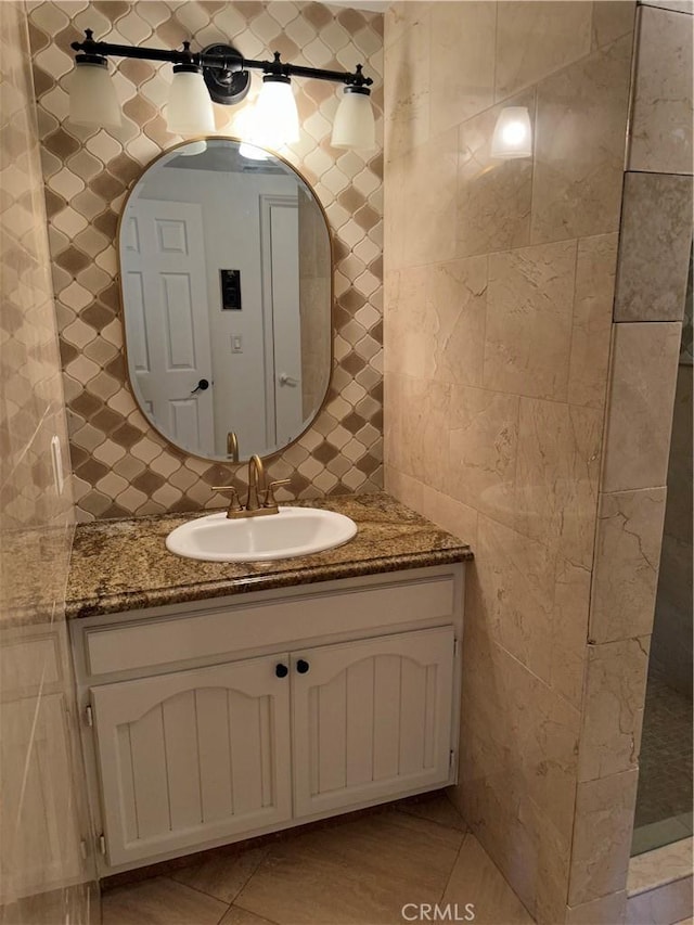 22564 Inspiration Pt, Canyon Lake, CA 92587 - bathroom featuring tile walls and vanity