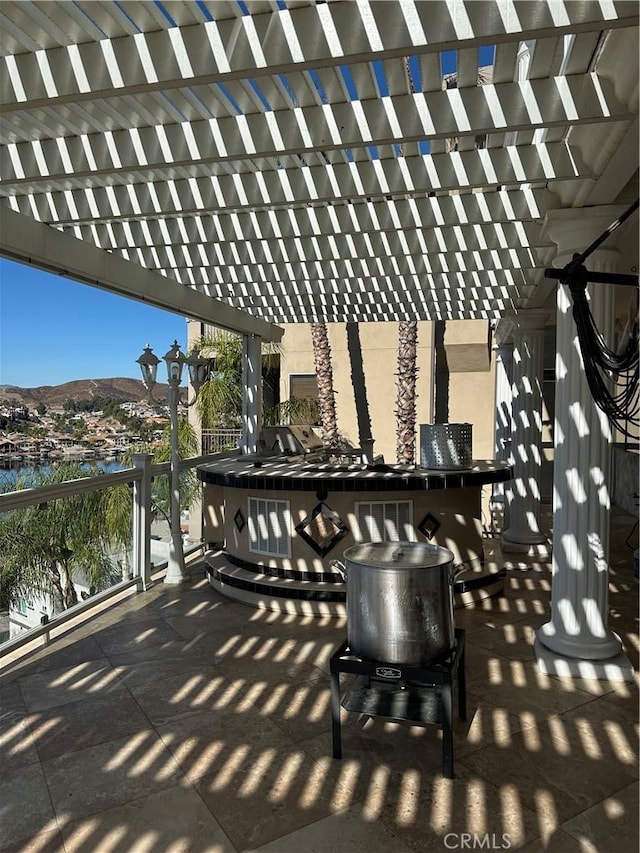 22564 Inspiration Pt, Canyon Lake, CA 92587 - wooden terrace with a pergola and a mountain view