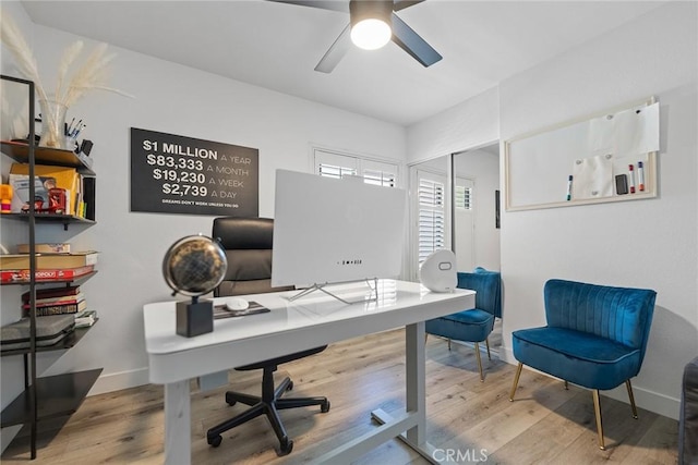 2514 N Tustin Ave Unit 71, Santa Ana, CA 92705 - office area featuring wood finished floors, ceiling fan, and baseboards