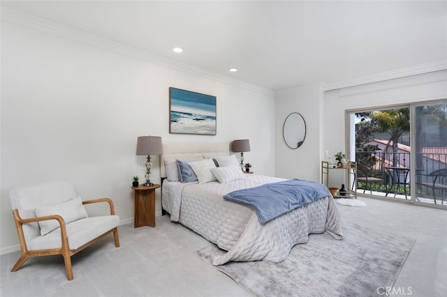 2005 Costa Del Mar Rd Unit 632, Carlsbad, CA 92009 - bedroom with carpet, access to outside, ornamental molding, recessed lighting, and baseboards