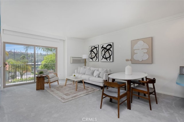 2005 Costa Del Mar Rd Unit 632, Carlsbad, CA 92009 - carpeted living area with crown molding and a wall unit AC