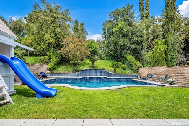 24441 Indian Hill Ln, West Hills, CA 91307 - view of swimming pool with a yard, a playground, and view of scattered trees