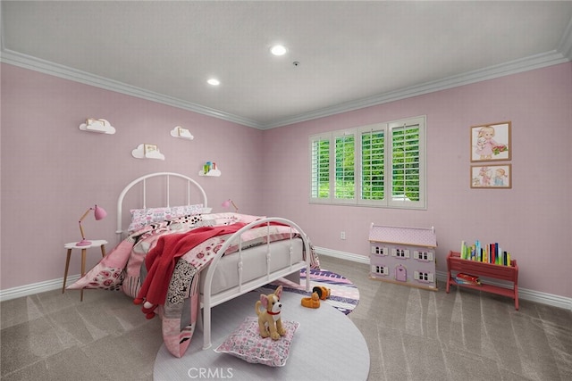 24441 Indian Hill Ln, West Hills, CA 91307 - bedroom with carpet flooring, ornamental molding, and recessed lighting