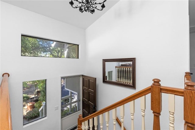 5740 Violeta Ave, Atascadero, CA 93422 - staircase featuring a chandelier and a towering ceiling