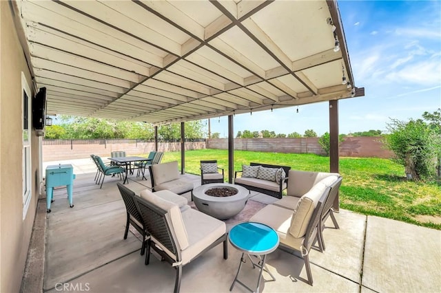 38714 Puerta Ave, Palmdale, CA 93550 - view of patio / terrace with an outdoor living space with a fire pit and outdoor dining area