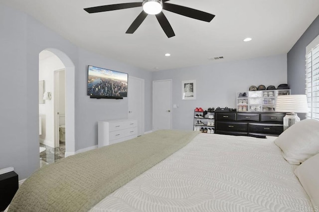 1444 Wooden Valley St, Chula Vista, CA 91913 - bedroom featuring arched walkways, recessed lighting, and ceiling fan