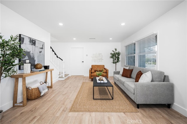 6131 Chickasaw Dr, Westminster, CA 92683 - living area with stairs, wood finished floors, recessed lighting, and baseboards