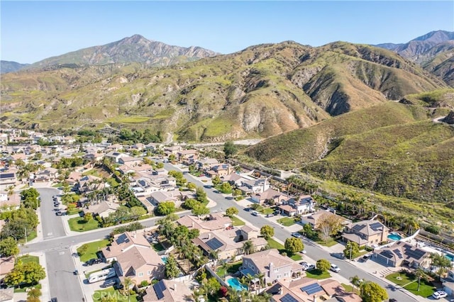7840 La Cresta St, Highland, CA 92346 - aerial overview of property's location with mountains and nearby suburban area