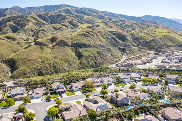 7840 La Cresta St, Highland, CA 92346 - aerial overview of property's location featuring nearby suburban area and mountains