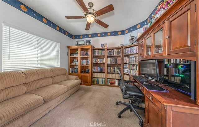7840 La Cresta St, Highland, CA 92346 - carpeted home office featuring a ceiling fan