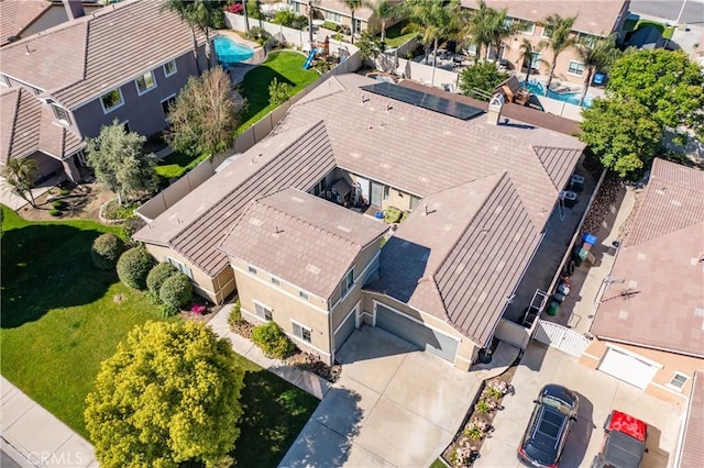 7840 La Cresta St, Highland, CA 92346 - aerial view of residential area featuring a pool area