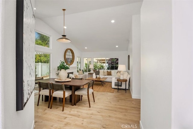 8 Galanto, Irvine, CA 92614 - dining space featuring plenty of natural light, light wood-style flooring, high vaulted ceiling, baseboards, and recessed lighting