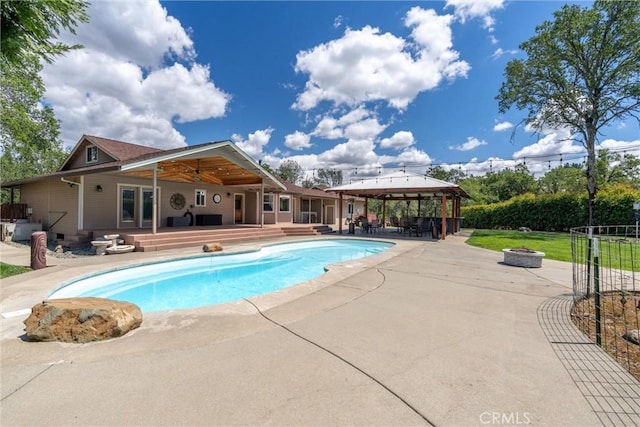 40 Gunter Ln, Oroville, CA 95966 - view of swimming pool featuring a gazebo, a patio, and a fire pit