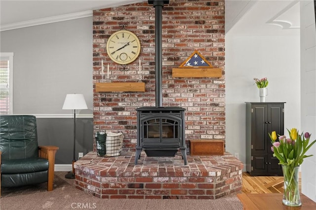 40 Gunter Ln, Oroville, CA 95966 - living room with a wood stove and ornamental molding