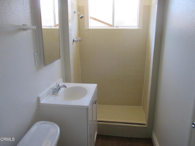 44104 Carolside Ave, Lancaster, CA 93535 - full bathroom featuring a stall shower, vanity, and a textured wall