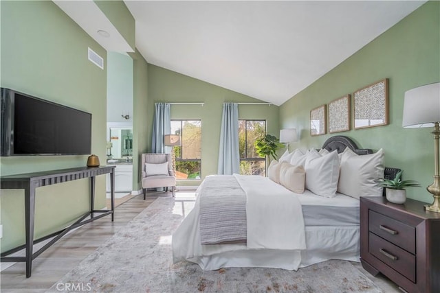 9403 Mesa Robles Dr, Whittier, CA 90603 - bedroom featuring light wood-type flooring and high vaulted ceiling