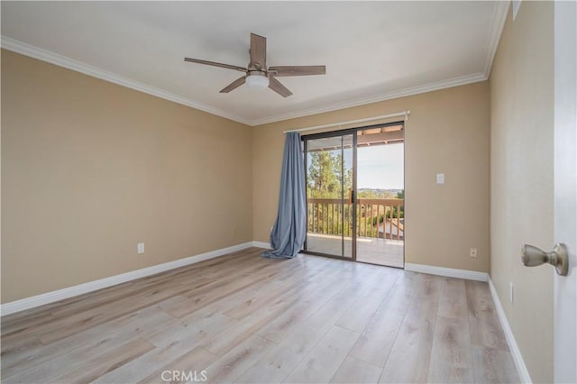 9403 Mesa Robles Dr, Whittier, CA 90603 - spare room with crown molding, ceiling fan, baseboards, and light wood-type flooring