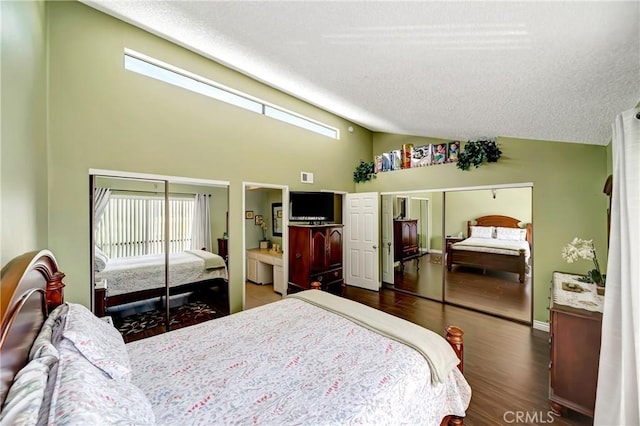 7226 Jordan Ave Unit 6, Canoga Park, CA 91303 - bedroom featuring a textured ceiling, a closet, wood finished floors, and high vaulted ceiling