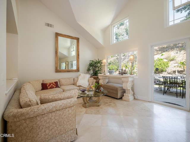 2956 Wauneta St, Newbury Park, CA 91320 - tiled living area with high vaulted ceiling and baseboards