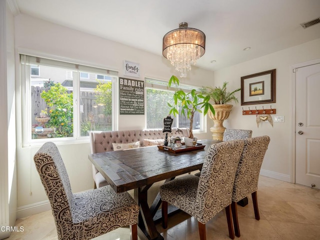 2956 Wauneta St, Newbury Park, CA 91320 - dining area featuring a chandelier and baseboards