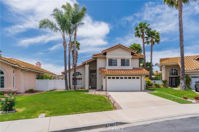 27483 Dandelion Ct, Temecula, CA 92591 - mediterranean / spanish home with driveway, a garage, a tiled roof, and stucco siding