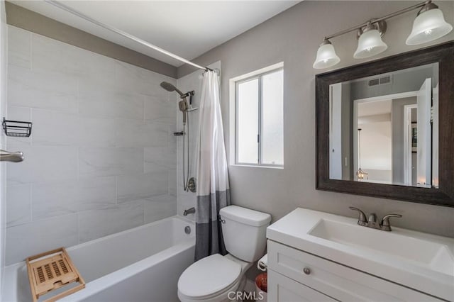 27483 Dandelion Ct, Temecula, CA 92591 - bathroom with toilet, shower / bathtub combination with curtain, and vanity
