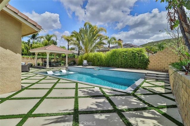 536 Granite Hills St, Simi Valley, CA 93065 - view of pool featuring a gazebo, a patio area, a fenced backyard, and a pool with connected hot tub